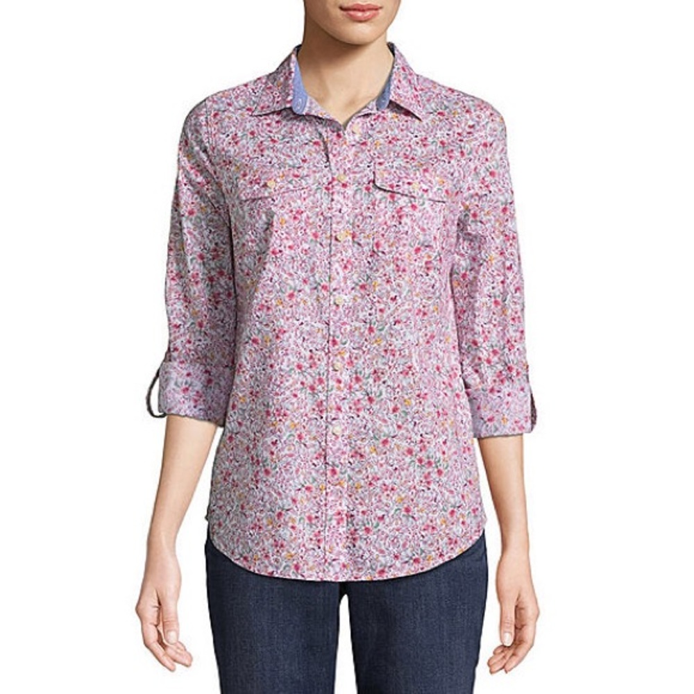 St. John’s Bay JCPenney pink floral shirt, size L